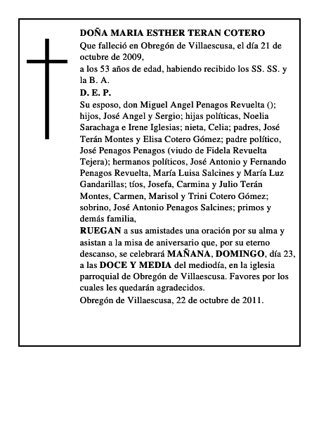 DOÑA MARIA ESTHER TERAN COTERO