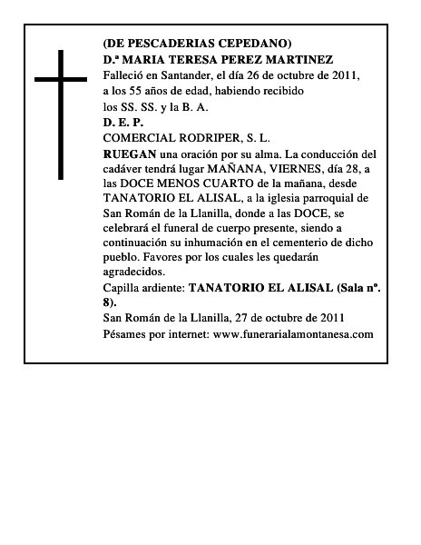 D.ª MARIA TERESA PEREZ MARTINEZ