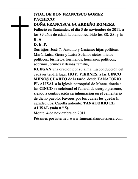 DOÑA FRANCISCA GUARDEÑO ROMERA