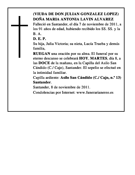 DOÑA MARIA ANTONIA LAVIN ALVAREZ