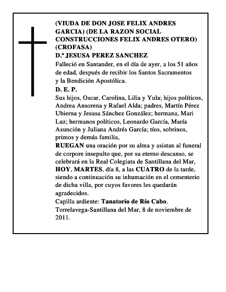 D.ª JESUSA PEREZ SANCHEZ