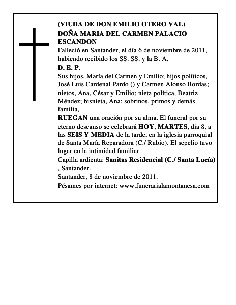 DOÑA MARIA DEL CARMEN PALACIO ESCANDON