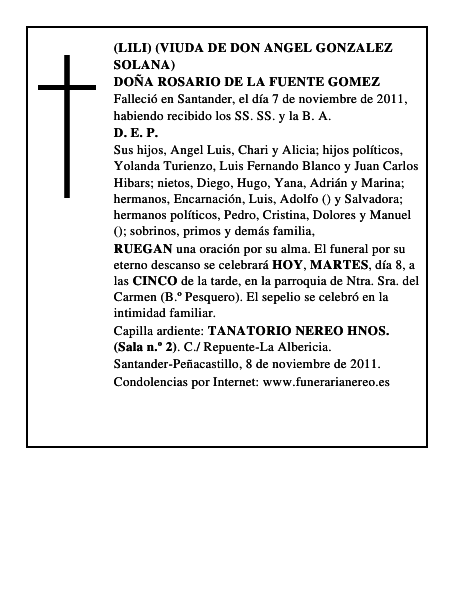 DOÑA ROSARIO DE LA FUENTE GOMEZ