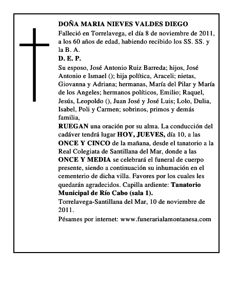 DOÑA MARIA NIEVES VALDES DIEGO