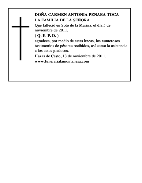 DOÑA CARMEN ANTONIA PENABA TOCA