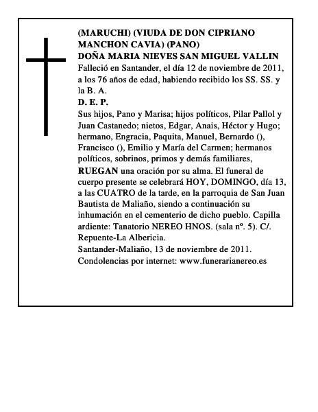 DOÑA MARIA NIEVES SAN MIGUEL VALLIN