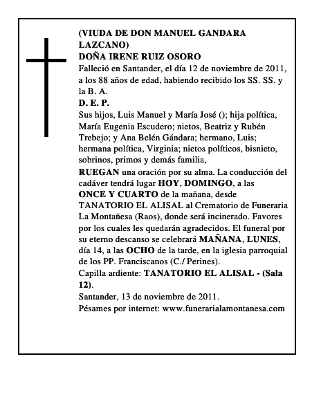 DOÑA IRENE RUIZ OSORO