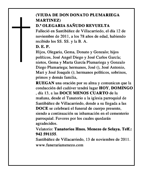 D.ª OLEGARIA SAÑUDO REVUELTA