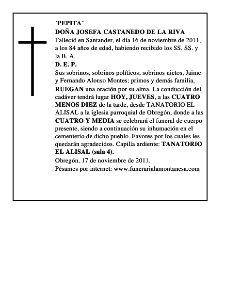 DOÑA JOSEFA CASTANEDO DE LA RIVA