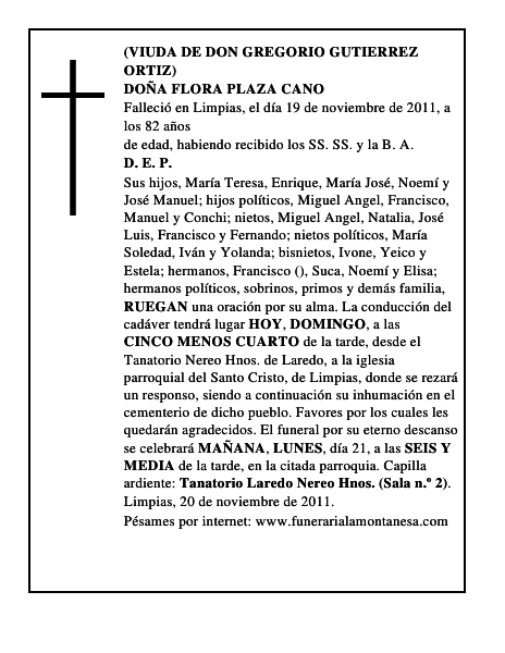 DOÑA FLORA PLAZA CANO