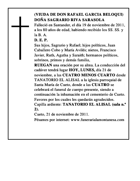 DOÑA SAGRARIO RIVA SARASOLA