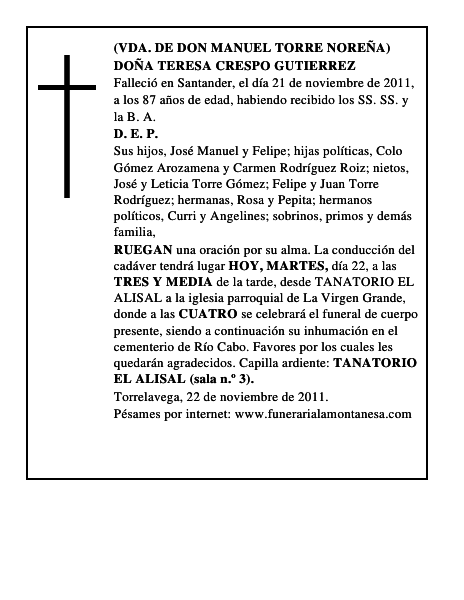 DOÑA TERESA CRESPO GUTIERREZ