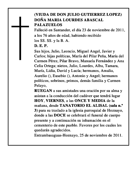 DOÑA MARIA LOURDES ABASCAL PALAZUELOS