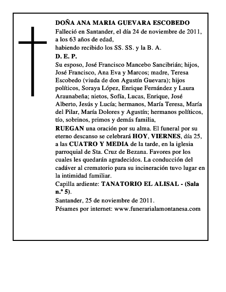 DOÑA ANA MARIA GUEVARA ESCOBEDO