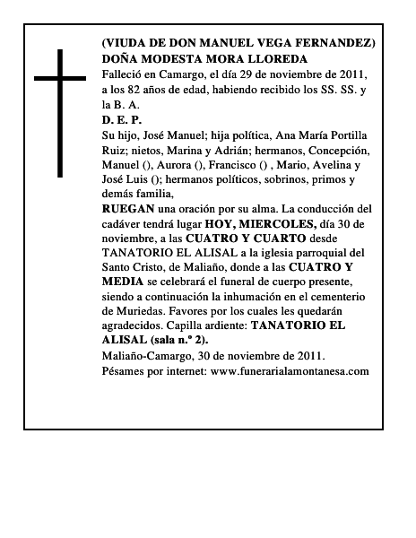 DOÑA MODESTA MORA LLOREDA