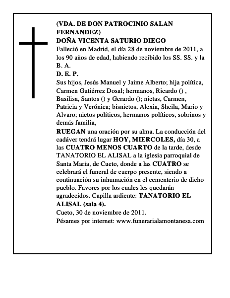 DOÑA VICENTA SATURIO DIEGO