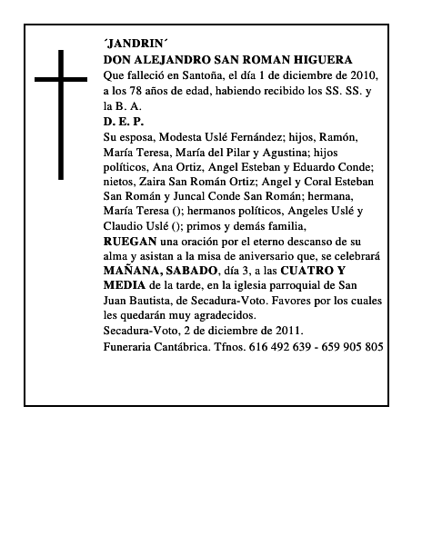 DON ALEJANDRO SAN ROMAN HIGUERA