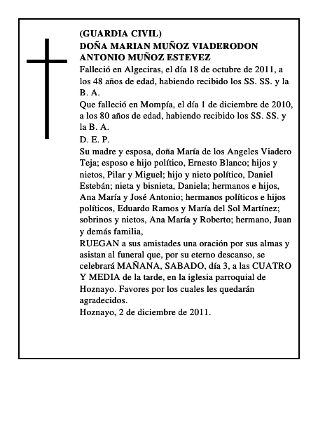 DOÑA MARIAN MUÑOZ VIADERODON ANTONIO MUÑOZ ESTEVEZ