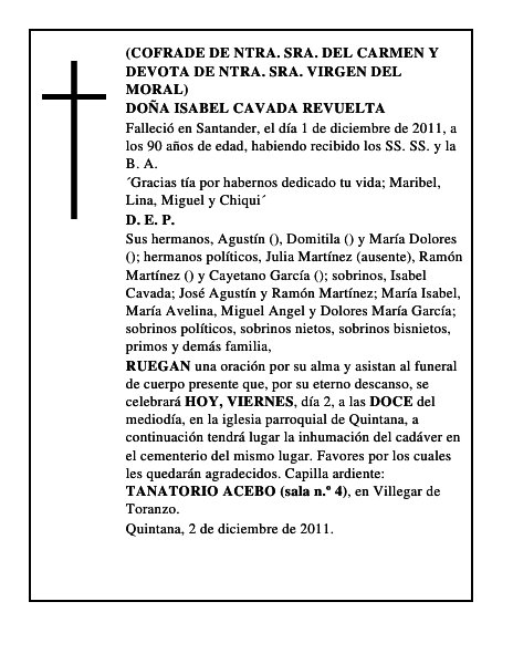 DOÑA ISABEL CAVADA REVUELTA