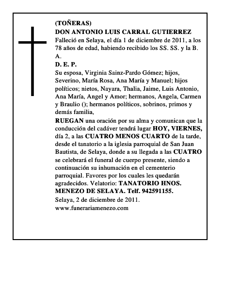 DON ANTONIO LUIS CARRAL GUTIERREZ