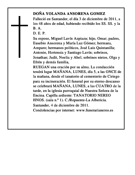 DOÑA YOLANDA ANSORENA GOMEZ