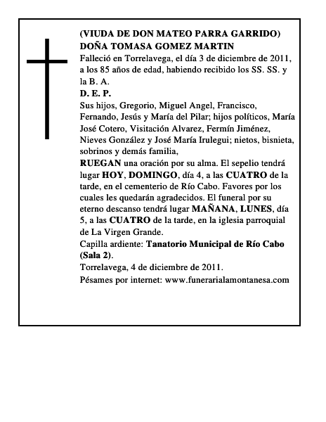 DOÑA TOMASA GOMEZ MARTIN