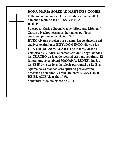 DOÑA MARIA SOLEDAD MARTINEZ GOMEZ