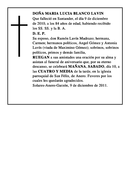 DOÑA MARIA LUCIA BLANCO LAVIN