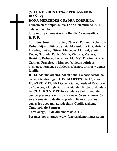 DOÑA MERCEDES CUADRA ZORRILLA