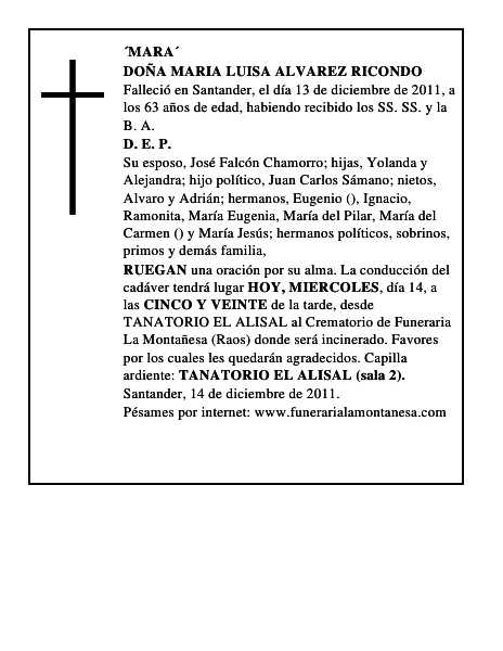 DOÑA MARIA LUISA ALVAREZ RICONDO