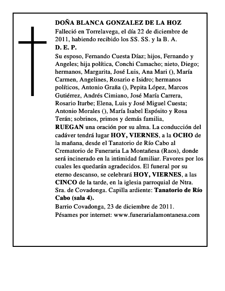 DOÑA BLANCA GONZALEZ DE LA HOZ