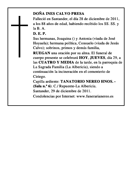 DOÑA INES CALVO PRESA
