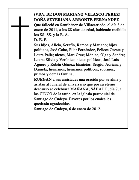 DOÑA SEVERIANA ARRONTE FERNANDEZ