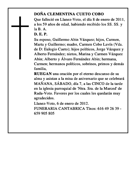 DOÑA CLEMENTINA CUETO COBO