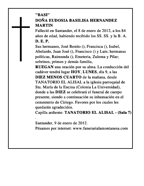 DOÑA EUDOSIA BASILISA HERNANDEZ MARTIN