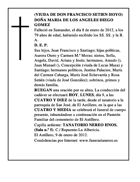 DOÑA MARIA DE LOS ANGELES DIEGO GOMEZ