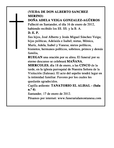 DOÑA ADELA VEIGA GONZALEZ-AGÜEROS