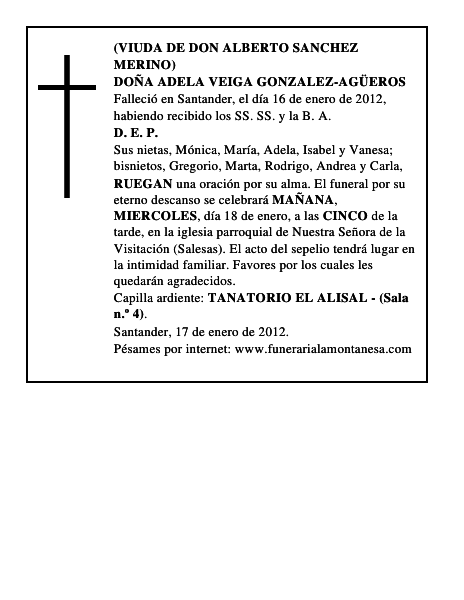 DOÑA ADELA VEIGA GONZALEZ-AGÜEROS