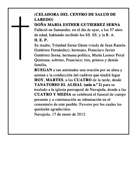 DOÑA MARIA ESTHER GUTIERREZ SERNA