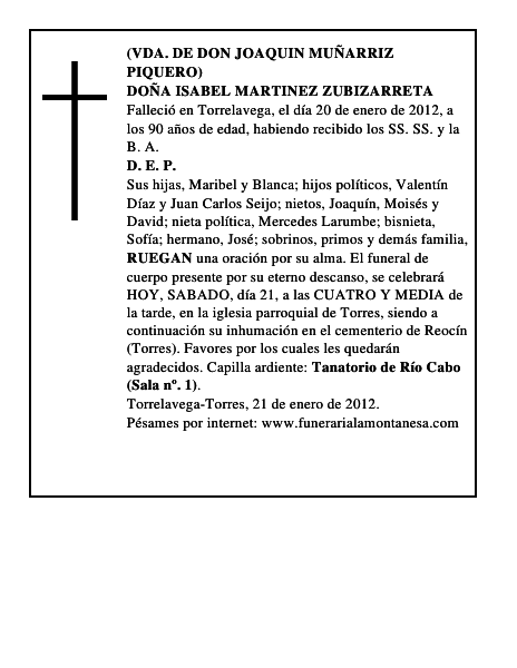 DOÑA ISABEL MARTINEZ ZUBIZARRETA