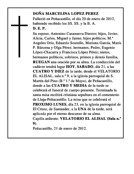 DOÑA MARCELINA LOPEZ PEREZ