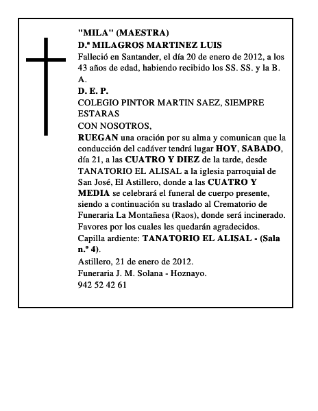 D.ª MILAGROS MARTINEZ LUIS