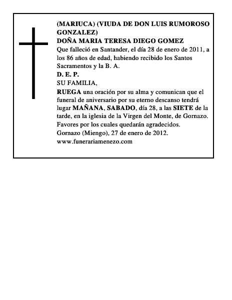DOÑA MARIA TERESA DIEGO GOMEZ