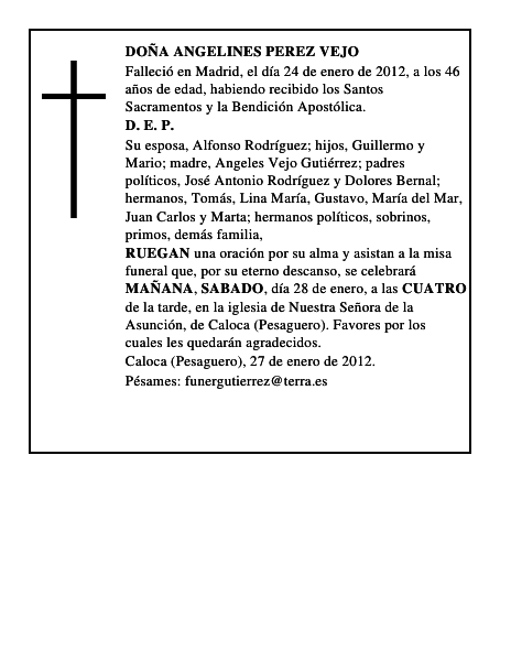 DOÑA ANGELINES PEREZ VEJO