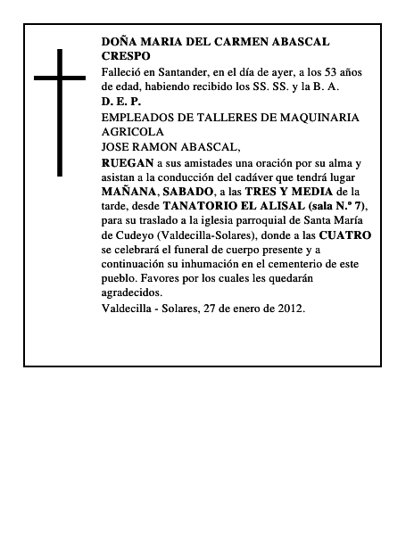 DOÑA MARIA DEL CARMEN ABASCAL CRESPO