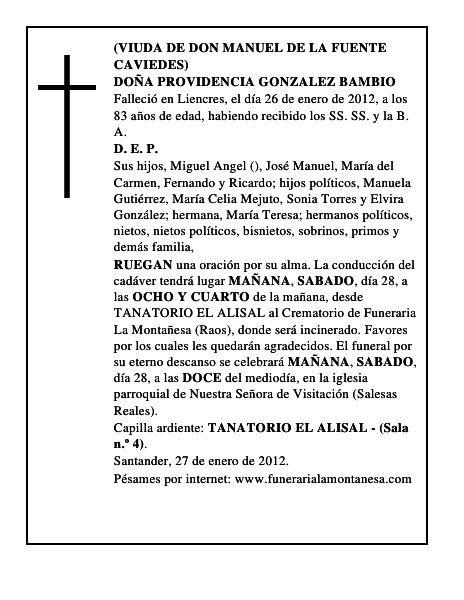 DOÑA PROVIDENCIA GONZALEZ BAMBIO