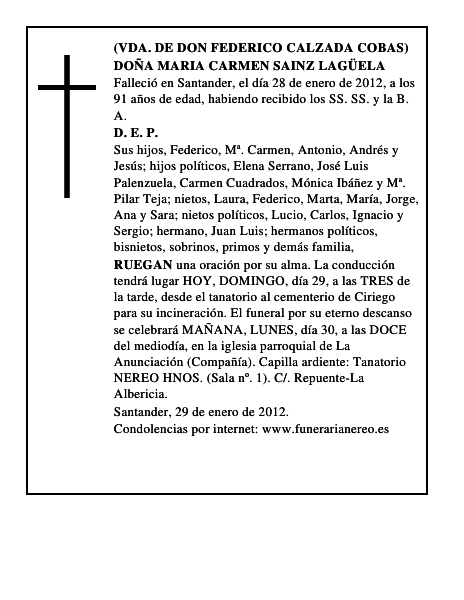 DOÑA MARIA CARMEN SAINZ LAGÜELA