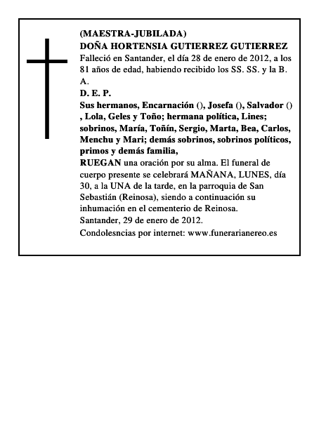 DOÑA HORTENSIA GUTIERREZ GUTIERREZ