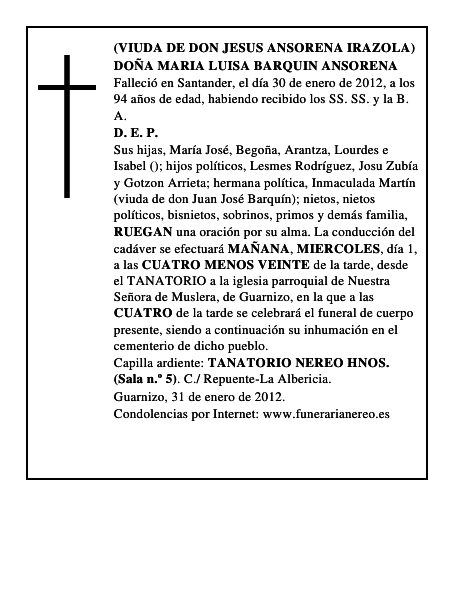 DOÑA MARIA LUISA BARQUIN ANSORENA