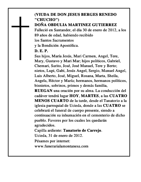 DOÑA OBDULIA MARTINEZ GUTIERREZ